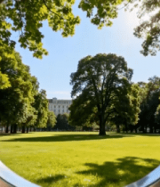 透过圆孔看公园绿树草地1446#横屏 