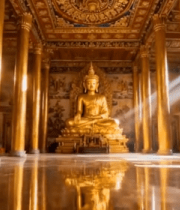 寺庙内金色佛像与华丽装饰8274#横屏 