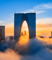 苏州东方之门云海日落景象3028#横屏 