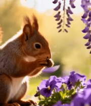松鼠于花丛中进食画面14174#横屏 