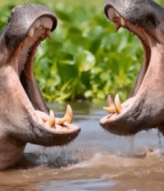 水中对峙的河马8400#横屏 