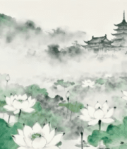 水墨荷花与古风建筑景观14117#横屏 