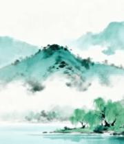 水墨山水柳树自然风光素材61#横屏 