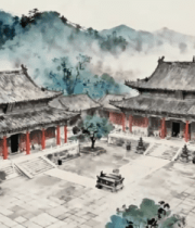 水墨风格古建筑全景743#横屏 