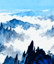 水墨风格黄山云雾山景563#横屏 