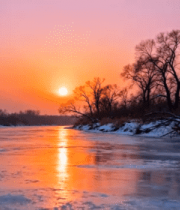 冬季河流日出自然风光6428#横屏 