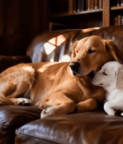 室内沙发上休息的大小两只狗4363#横屏 