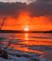 冬季河流日落风光1005#横屏 