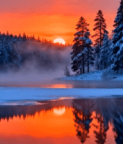冬季森林日落湖景7208#横屏 