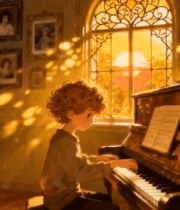 室内男孩弹奏钢琴场景465#横屏 