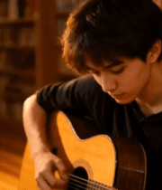 室内男子专注弹奏吉他13562#横屏 