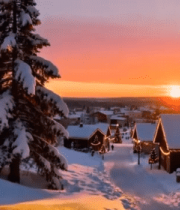 冬日雪村日落风光8742#横屏 
