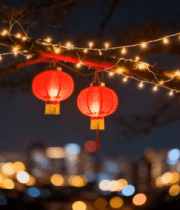 树上挂红灯笼夜景14226#横屏 