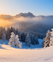 	 冬日雪山森林日出景观14233#横屏 