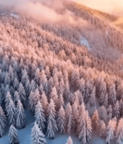 冬日森林雪景航拍3316#横屏 