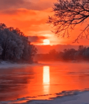 	 冬日河畔日出雪景4710#横屏 