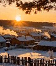 冬日村庄日落雪景风光9703#横屏 