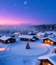 冬日村庄雪景日落全景1720#横屏 