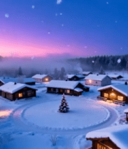 	 冬日村庄雪景日落全景1720#横屏 