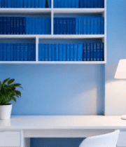 室内蓝色书房书桌书架素材1343#横屏 