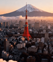 东京城市与富士山全景1264#横屏 