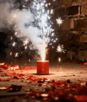 点燃的红色烟花6240#横屏 