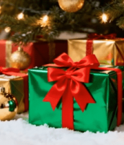 圣诞树旁装饰精美的节日礼物8322#横屏 