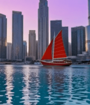 	 迪拜城市风光与水面红帆船9123#横屏 