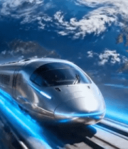 地球背景高速行驶的列车9603#横屏 