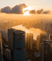 上海陆家嘴高楼日出全景3098#横屏 