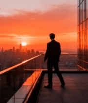 商务人士楼顶眺望城市日落12578#横屏 