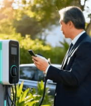 商务人士给新能源汽车充电2631#横屏 