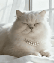戴珍珠项链的白色猫咪2320#横屏 