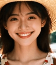 戴草帽女孩户外微笑特写14358#横屏 