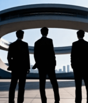 商务人士户外建筑前站立剪影3616#横屏 