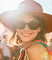 戴帽女子在活动现场微笑13756#横屏 