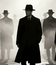 戴礼帽穿风衣男人群体行走11725#横屏 