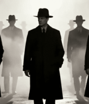 戴礼帽穿风衣男人群体行走11725#横屏 