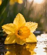 带水珠的黄色水仙花特写14814#横屏 