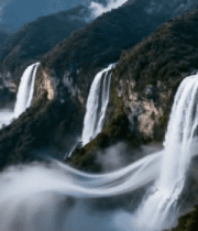 山间瀑布自然风光航拍素材11378#横屏 