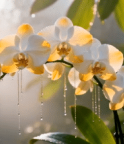 带露珠的黄色蝴蝶兰特写12228#横屏 