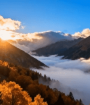 山间秋日晨景自然风光12312#横屏 