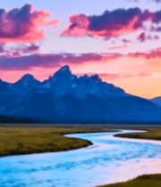 山间河流日落自然风光13195#横屏 