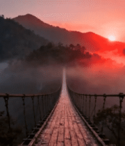 山间吊桥日出风景2874#横屏 