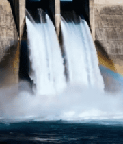 山谷间河流与山景日落风光8243#横屏 