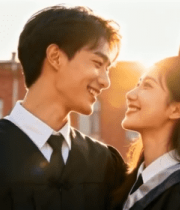 大学情侣毕业校园甜蜜对视10009#横屏 