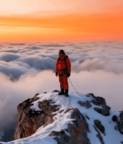 山顶徒步者俯瞰云海日落12156#横屏 
