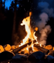 森林中燃烧的篝火4854#横屏 