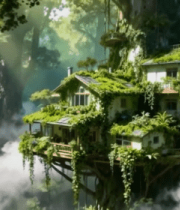 森林中的奇幻树屋场景8732#横屏 