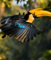 森林中巨嘴鸟展翅飞翔8991#横屏 